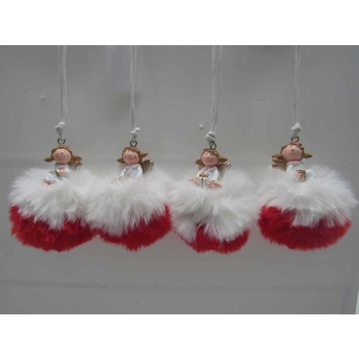 DKD Home Decor Decoración Colgante Navidad Fantasía Ángel, Marrón Rojo Blanco, Resina/Poliéster, 8x10x8 cm, Surtido 12 Unidades.