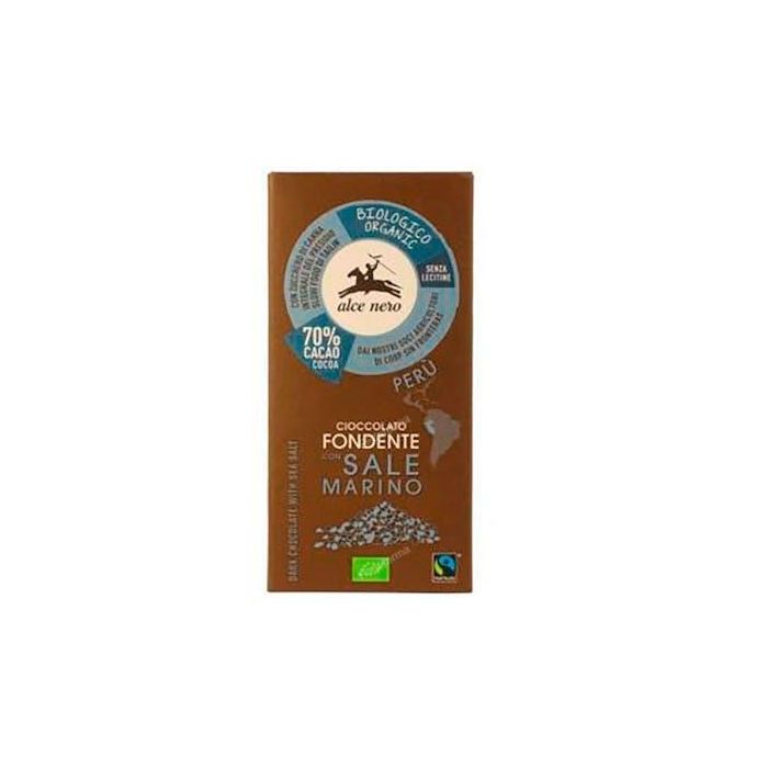 ALCE NERO Chocolate Negro con Sal Marina Bio 70% Cacao | Tableta Ecológica 50g | Sin Leche, con Azúcar de Caña Orgánico