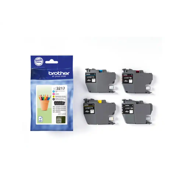 BROTHER Pack de 4 cartuchos de tinta negro, cian, magenta y amarillo LC3217VAL para MFCJ5330, MFCJ65 2