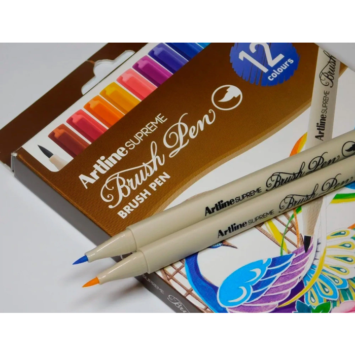 Artline Rotulador Supreme Brush Punta Pincel Base Agua Bolsa 12 Unidades Colores Surtidos 1