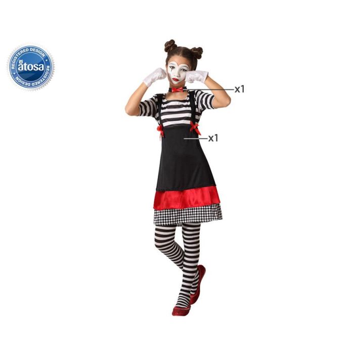 Disfraz de Mimo para Niña Blanco y Negro a Rayas, Infantil 3-4 Años - Temática Circo, 2 Piezas: Vestido y Cuello Disfraz de Mimo para Niña Blanco y Negro a Rayas, Infantil 3-4 Años - Temática Circo, 2 Piezas: Vestido y Cuello