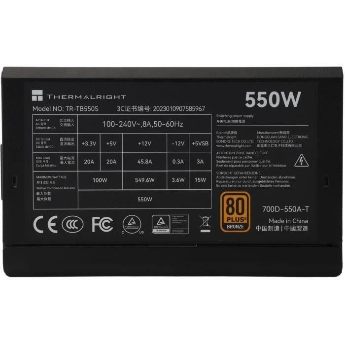 Fuente de alimentación para PC - THERMALRIGHT - TB550S - 550W - 80+ Bronce - No modular - ATX 3.0 - Negro 1 Fuente de alimentación para PC - THERMALRIGHT - TB550S - 550W - 80+ Bronce - No modular - ATX 3.0 - Negro 1