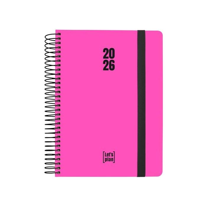 Agenda Anual (2026) Grafoplas Neon Espiral Tapa Extradura Con Goma A5 210X150 D/P Fucsia