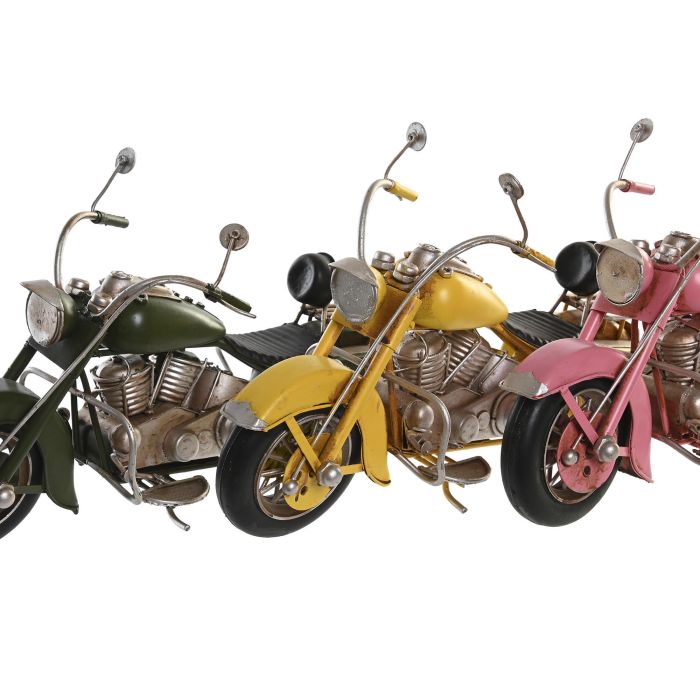 DKD Home Decor Moto Decoración Vintage de Metal Surtido Rosa, Verde Oscuro y Amarillo 10x16x28 cm (3 Unidades) 1