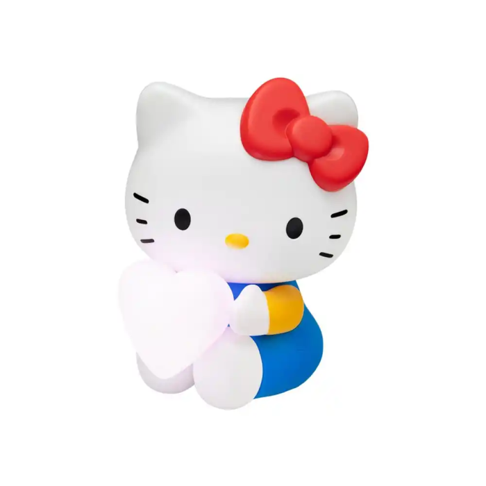 Wondee Lámpara Sobremesa Hello Kitty con Corazón Rosa 16 cm, Decoración Sanrio, Iluminación con Pilas AAA