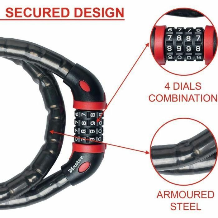 MASTER LOCK Cable antirrobo para bicicletas: ideal para bicicletas, bicicletas eléctricas, patinetas, cochecitos, cortacéspedes y otros equipos 2