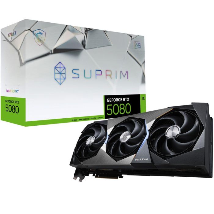 MSI SUPRIM GeForce RTX 5080 16GB GDDR7 16G SOC - Tarjeta Gráfica Gaming PCIe 5.0 Activa 3 Ventiladores, 2745MHz Boost 0 MSI SUPRIM GeForce RTX 5080 16GB GDDR7 16G SOC - Tarjeta Gráfica Gaming PCIe 5.0 Activa 3 Ventiladores, 2745MHz Boost 0