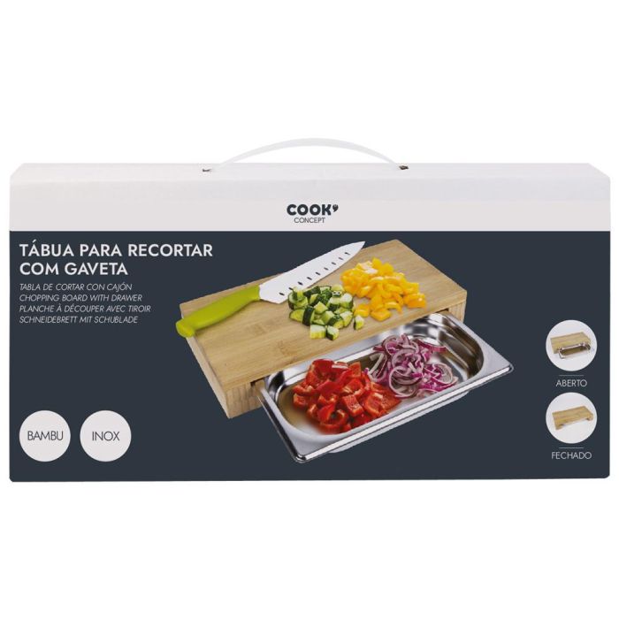 Cook Concept Tabla Cortar con Cajón de Acero Inoxidable y Bambú Cocina 32,5x16,5 cm 5