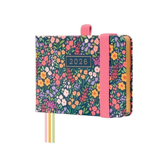Finocam Agenda Minimal Design M0-104x73 mm Svv Tapa Dura Flora 2026 - Mini, con cinta, goma y bolsillo, perfecta apertura