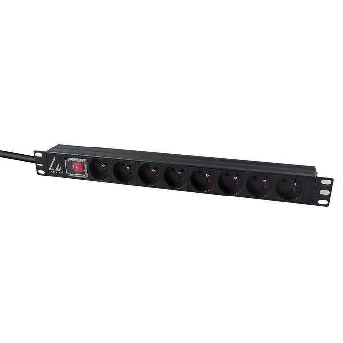 Lanview 19'' rack mount power strip, 1U, 2m, 10A with 8 x French Type E Schuko socket, C14 plug 1 Lanview 19'' rack mount power strip, 1U, 2m, 10A with 8 x French Type E Schuko socket, C14 plug 1