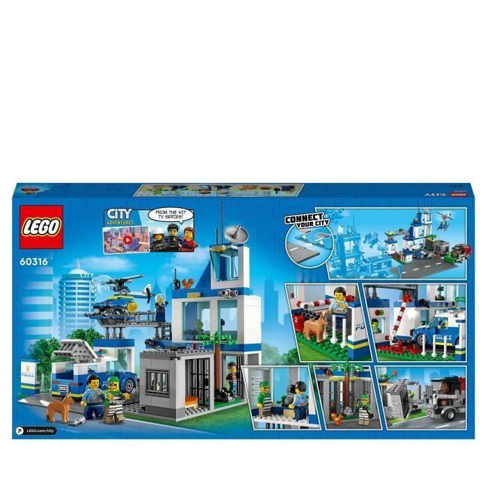 LEGO 60316 Comisaría de Policía de la Ciudad, Coche de Juguete, Camión de Basura y Helicóptero Niños +6 Años, Set Aventuras 5