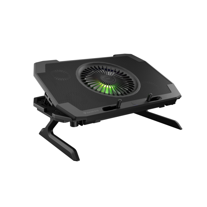 GENESIS Oxid 850 Almohadilla Refrigeradora para Portátil 17.3" con 5 Ventiladores, Iluminación RGB, Ajuste de Altura y 2 Puertos USB Negro
