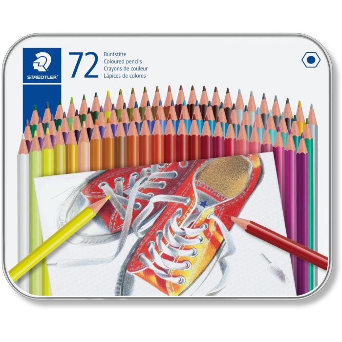 Staedtler Lápices de colores, 72 unidades, caja metálica, colores surtidos, forma hexagonal clásica, fácil de afilar