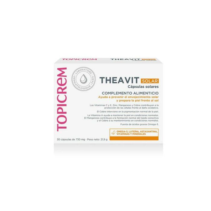 Topicrem AH THEAVIT solar 30 cápsulas - Complemento alimenticio con antioxidantes para protección solar 0 Topicrem AH THEAVIT solar 30 cápsulas - Complemento alimenticio con antioxidantes para protección solar 0