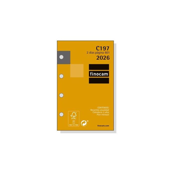 Recambio Agenda Anual (2026) Finocam C197 Classic 601 56X89 Anualidad 2D/P
