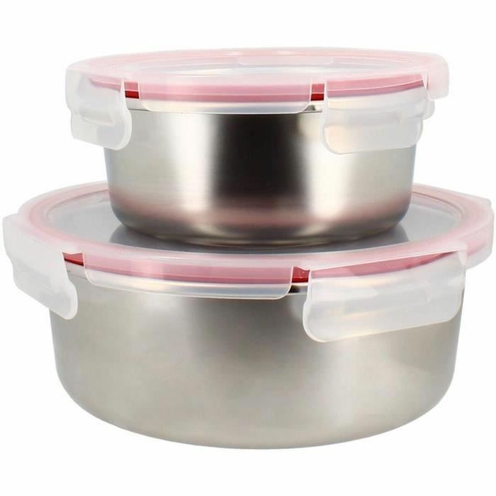 Juego de 2 recipientes herméticos con tapa - MENASTYL - 5040178 - Acero inoxidable - Redondos - 15 y 20 cm - Apto para microondas 2 Juego de 2 recipientes herméticos con tapa - MENASTYL - 5040178 - Acero inoxidable - Redondos - 15 y 20 cm - Apto para microondas 2