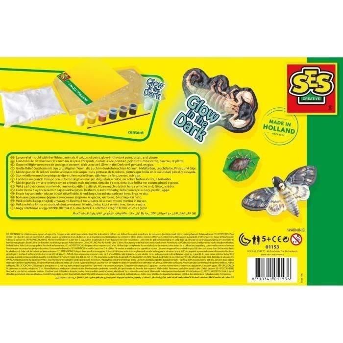 SES Creative Kit Moldeado y Pintura Animales de Miedo - Molde en Relieve Grande, 5 Colores de Pintura, Luminiscente, Pincel, Brillo, Yeso para Niños +5 años 4 SES Creative Kit Moldeado y Pintura Animales de Miedo - Molde en Relieve Grande, 5 Colores de Pintura, Luminiscente, Pincel, Brillo, Yeso para Niños +5 años 4