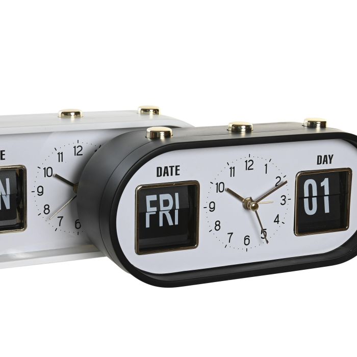 DKD Home Decor Reloj Despertador Básico PVC Blanco y Negro, Alto 9.5cm x Ancho 20cm x Profundo 6cm, Pack 2 Unidades (Pilas AA) 1