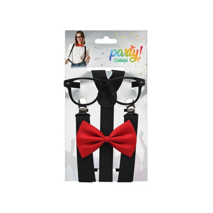 Set Rojo con Tirantes, Pajarita y Gafas - Ideal para Disfraces de Payaso, Animador o Fiesta Neón 1 Set Rojo con Tirantes, Pajarita y Gafas - Ideal para Disfraces de Payaso, Animador o Fiesta Neón 1