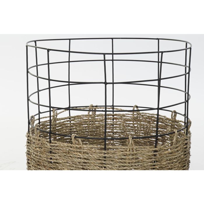 Cesta Colonial DKD Home Decor Natural Negro 35 x 45 x 35 cm Set de 3 1