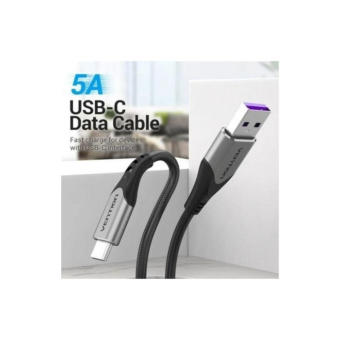 Cable USB 2.0 Tipo-C Vention COFHF/ USB Tipo-C Macho - USB Macho/ Hasta 100W/ 480Mbps/ 1m/ Gris 1