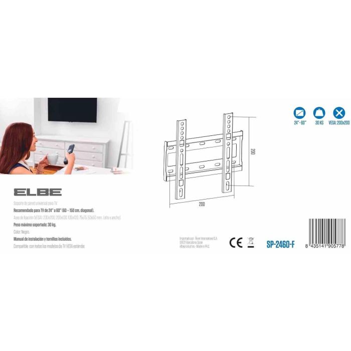 Soporte Pared Fijo 24'-40' Max. 15Kg ELBE SP-2460-F 2