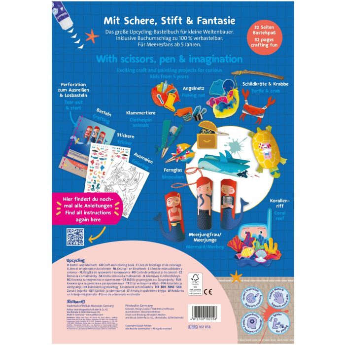 Pelikan Upcycling Bastelbuch mit Sticker. Meereswelt A4 1 Pelikan Upcycling Bastelbuch mit Sticker. Meereswelt A4 1