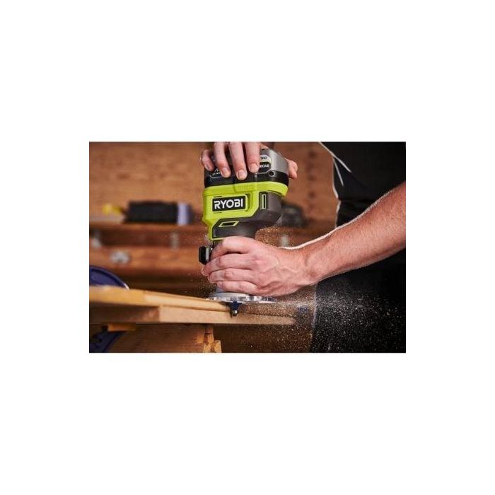 Ryobi RYO4892210206909 Fresadora de Madera Inalámbrica 18V, 30.000 rpm, Pinza 6mm, Profundidad 38mm, incluye Fresa, Llave y Guía 4