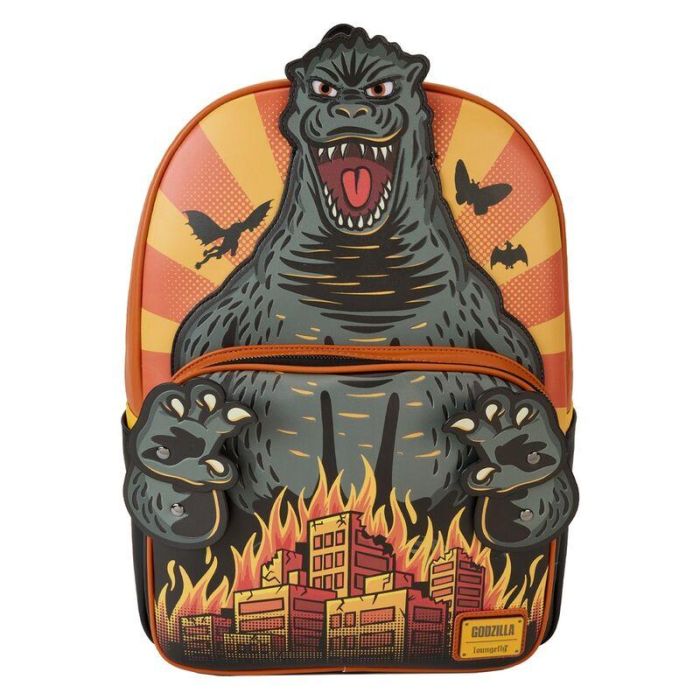 Loungefly Mochila Godzilla Toho 45cm de Piel Vegana, Tirantes Ajustables, Compartimento Principal con Cremallera y Bolsillo Frontal