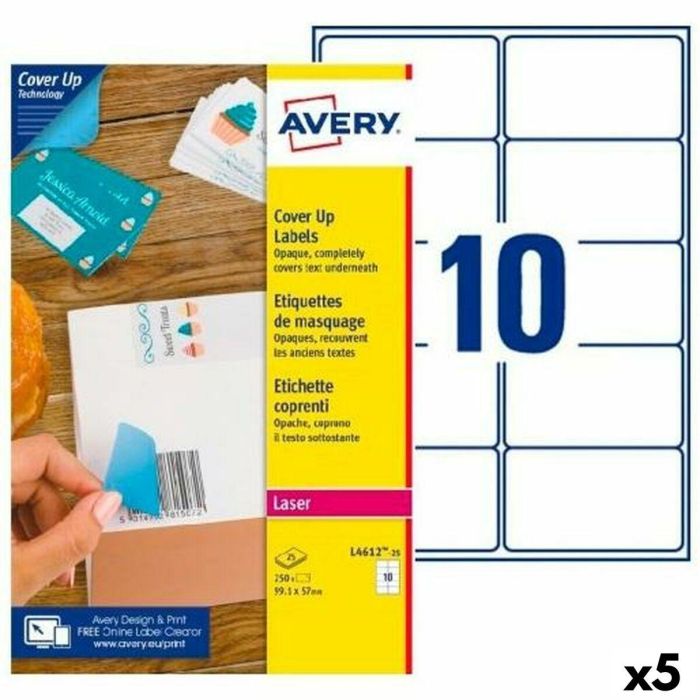 Etiquetas para Impresora Avery L4612 Blanco 25 Hojas 99,1 x 57 mm (5 Unidades) Etiquetas para Impresora Avery L4612 Blanco 25 Hojas 99,1 x 57 mm (5 Unidades)