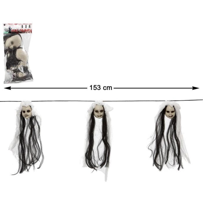 Guirnalda Cabezas Jíbaras Con Tela Y Pelo 153 cm Halloween Decoración Temática