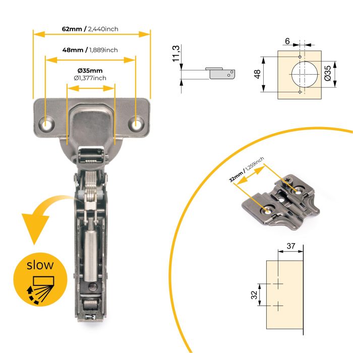 Emuca Lote de 20 bisagras supercodo X91 con cierre suave y suplementos para atornillar, Altura 0, Acero, Titanio 3 Emuca Lote de 20 bisagras supercodo X91 con cierre suave y suplementos para atornillar, Altura 0, Acero, Titanio 3