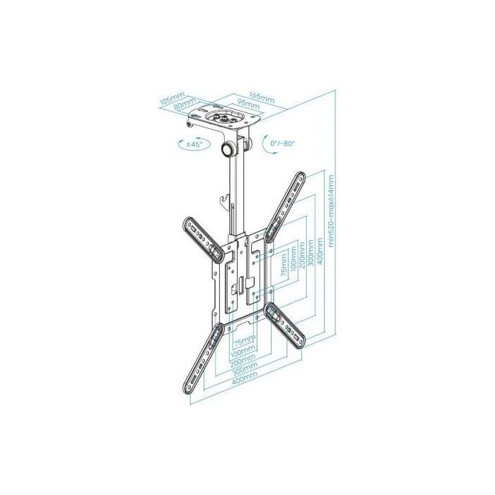 Tooq LPCE1123TSLI-B Soporte Techo TV 23-55 Pulgadas, Compatible VESA 400x400, Inclinación +0/-80, Giro +45/-45, Hasta 20 kg 4 Tooq LPCE1123TSLI-B Soporte Techo TV 23-55 Pulgadas, Compatible VESA 400x400, Inclinación +0/-80, Giro +45/-45, Hasta 20 kg 4