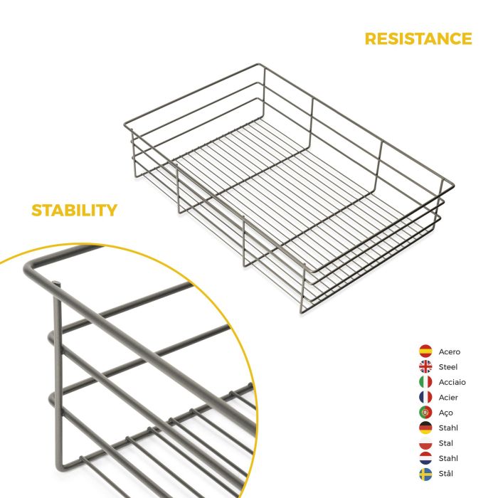 Emuca Kit de cajón de alambre y bastidor regulable Quartz para armarios, guías de cierre suave y extracción total, Módulo 80cm, Acabado Titanio 7