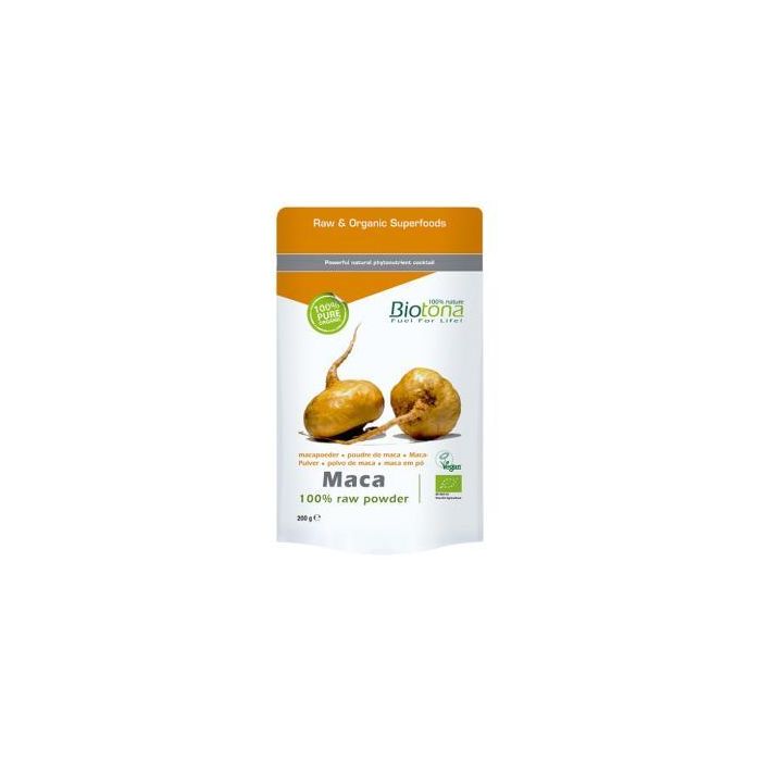 BIOTONA Maca Raw ecológica en polvo 200g - 100% Lepidium meyenii vegana para smoothies y batidos