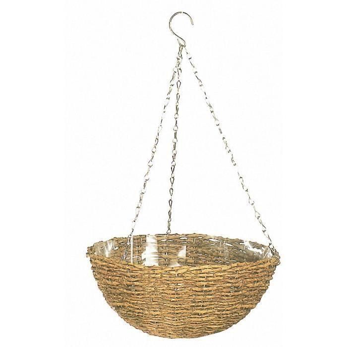 Cesta colgante - GARDEN ID Rústico - 35 cm - Carcasa de plástico (interior/exterior) - Estilo rústico de mimbre - Fácil de colgar.