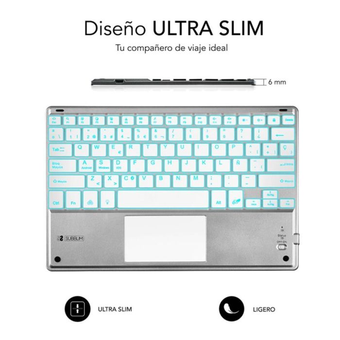 SUBBLIM Teclado Smart Backlit BT Keyboard Touchpad Silver 1