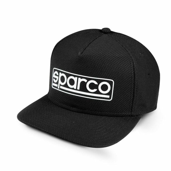 Sparco S01351NR Gorra Stretch Negra con Logo TPU Visera Plana 100% Poliéster Talla Única Motorsport