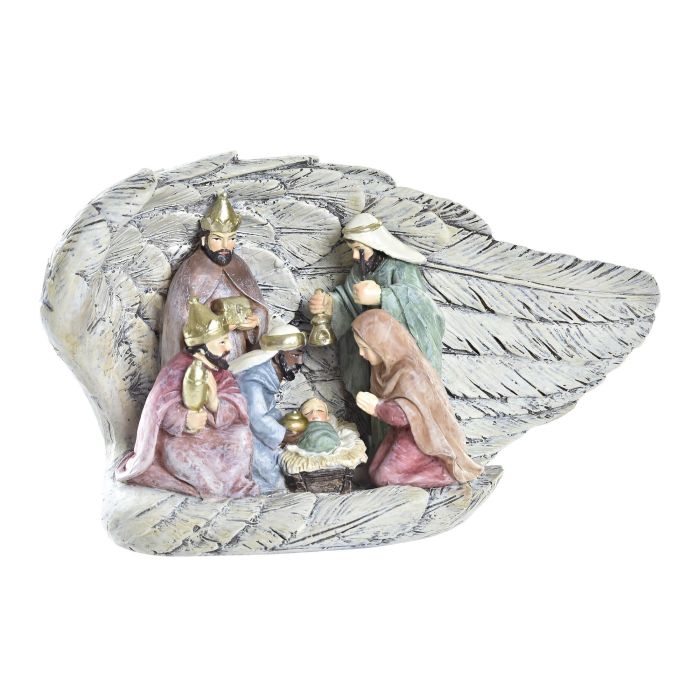 DKD Home Decor Nacimiento Navidad Tradicional Resina Beige Multicolor con Alas 8 x 12 x 20 cm