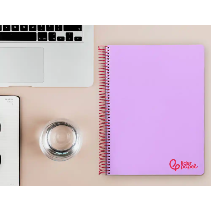 Liderpapel Cuaderno espiral A4 Wonder, tapa plástico, 120 hojas, 90gr, cuadro 5mm, banda, 4 taladros, color lila 7