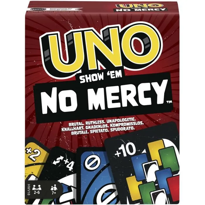 Mattel Juego Uno No Mercy Reglas Nuevas Cartas Especiales Despiadadas Español Portugués