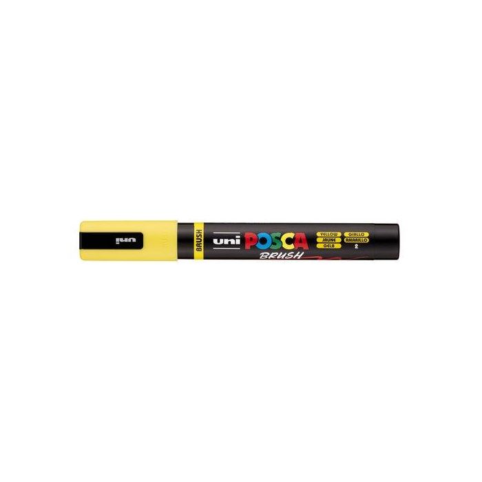POSCA PC-5BR Marcador Brush Punta M Semiflexible Amarillo con punta de 1-4 mm ideal para todo tipo de superficies