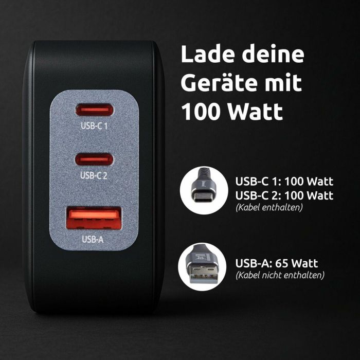 Cargador de Pared INTENSO GaN W100ACC Negro 100 W 3 Cargador de Pared INTENSO GaN W100ACC Negro 100 W 3
