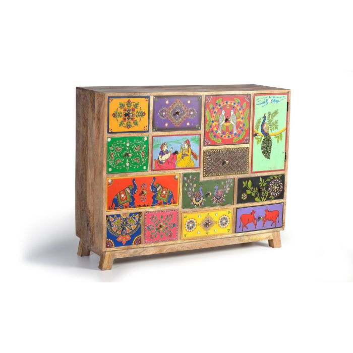 Giner y Colomer Mueble de Madera de Mango Pintado a Mano Multicolor 90x112 cm 0 Giner y Colomer Mueble de Madera de Mango Pintado a Mano Multicolor 90x112 cm 0