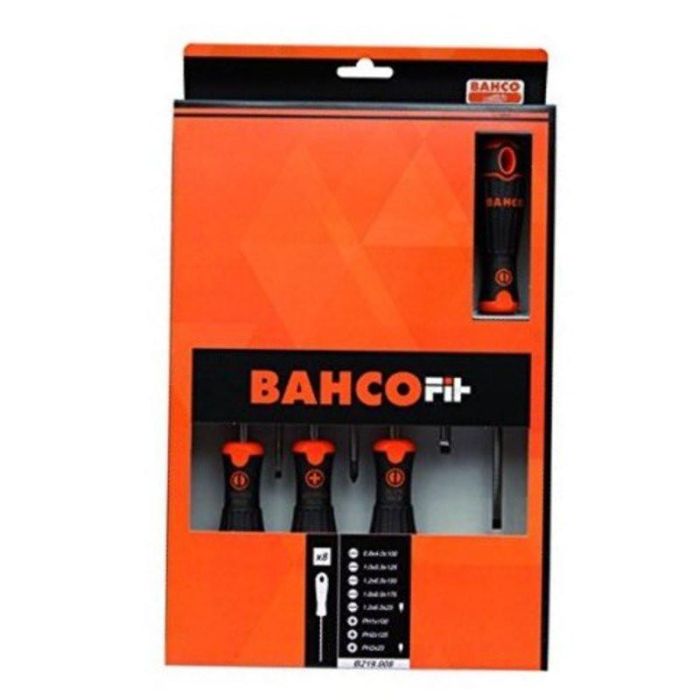 BAHCO Juego Destornilladores Bahcofit 8 Piezas | Puntas Planas, Phillips, Robertson y Cortas