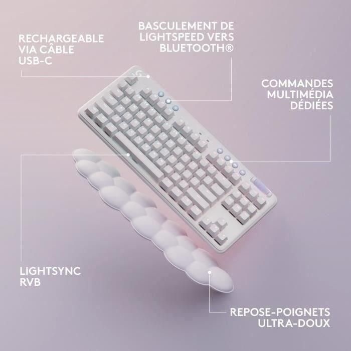 Logitech G - Teclado para juegos - G715 Mecánico inalámbrico táctil (GX Brown) con reposamuñecas - Niebla blanca 5 Logitech G - Teclado para juegos - G715 Mecánico inalámbrico táctil (GX Brown) con reposamuñecas - Niebla blanca 5
