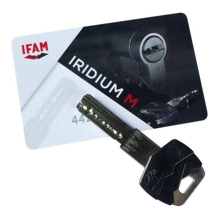 Cilindro iridium m irm3030n níquel 60mm (30+30mm) leva larga 15mm con 5 llaves de seguridad. ifam 1