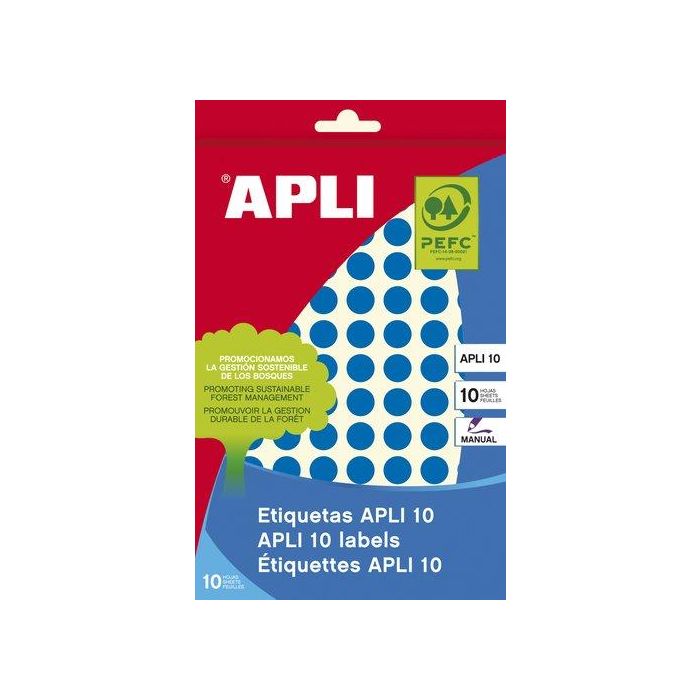 Etiquetas Adh.Manuales Bolsa Apli Color Azul 8H Redondas Ø 10 Mm 1.008 Uds.(02731) (Set de 10)