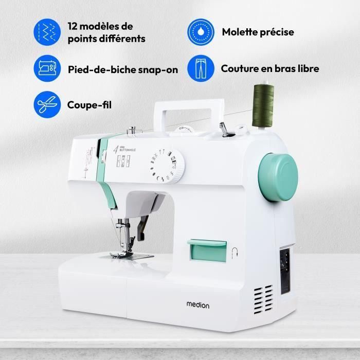 Máquina de coser - MEDION - SM 70 - 71W - 12 puntadas - 700 rpm - LED - Turquesa 5 Máquina de coser - MEDION - SM 70 - 71W - 12 puntadas - 700 rpm - LED - Turquesa 5