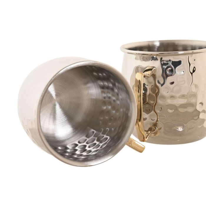 DKD Home Decor Mug Loft Plateado Dorado Inox 9.5 x 9 x 12 cm Set de 2 piezas 1